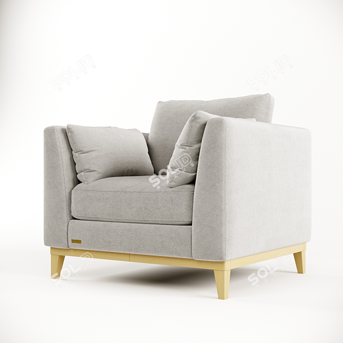 Elegant Wood and Fabric Armchair 3D model image 5