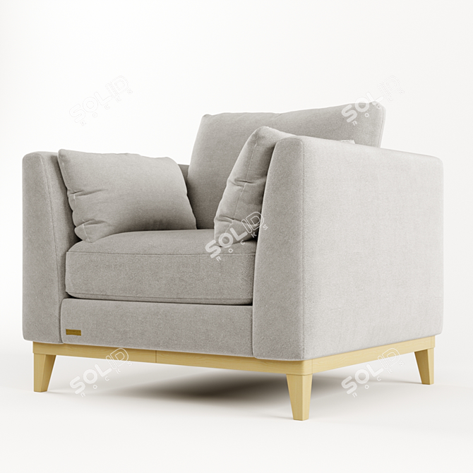 Elegant Wood and Fabric Armchair 3D model image 9