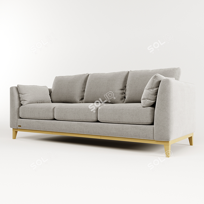 Elegant Wood & Cloth Sofa 3D model image 4