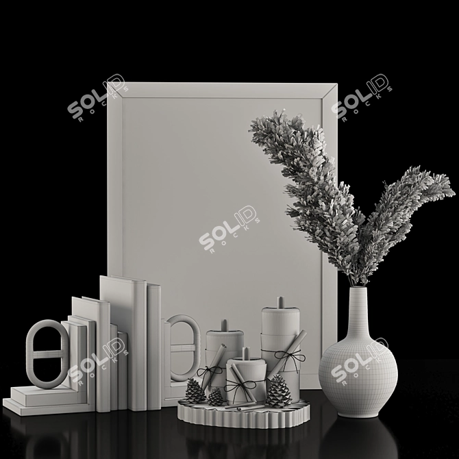 Elegant Decor Set: Books, Frame, Vase, Candles 3D model image 4