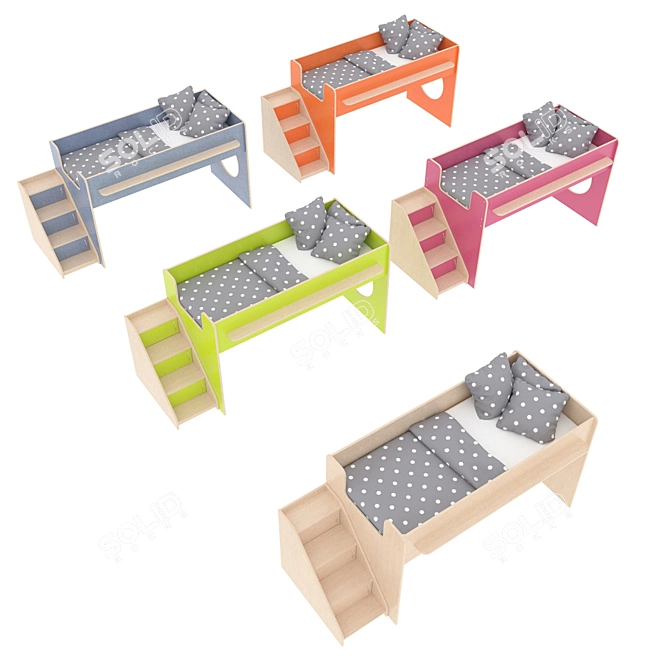 Modular Loft Bed with Corner Ladder 3D model image 3