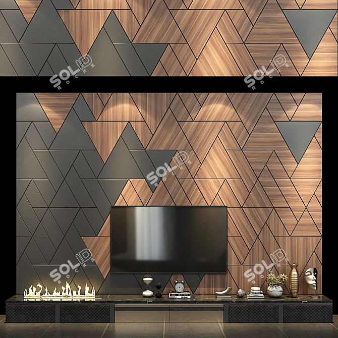 Sleek TV Wall Set 3D model image 1