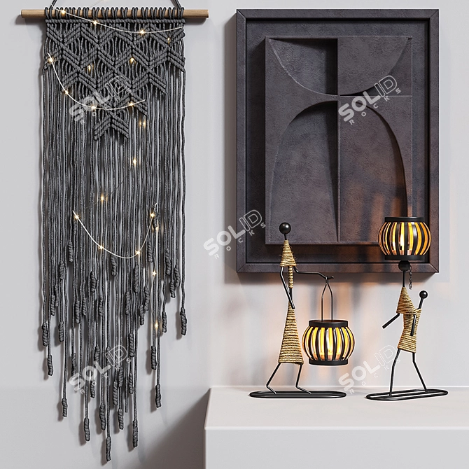 Boho Black Macrame Wall Hanging 3D model image 1