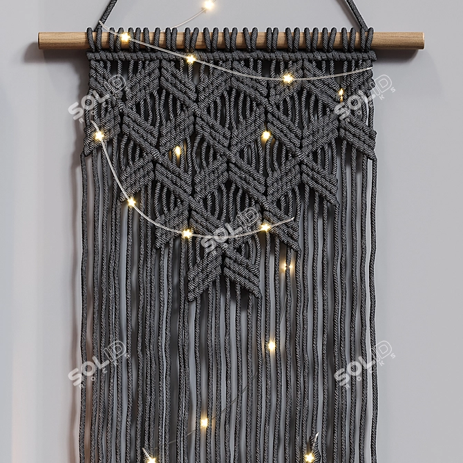 Boho Black Macrame Wall Hanging 3D model image 4