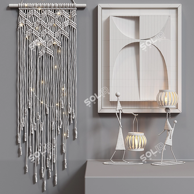 Boho Black Macrame Wall Hanging 3D model image 5