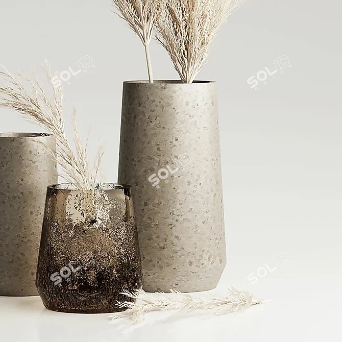 Dried Pampas in Elegant Vases 3D model image 2