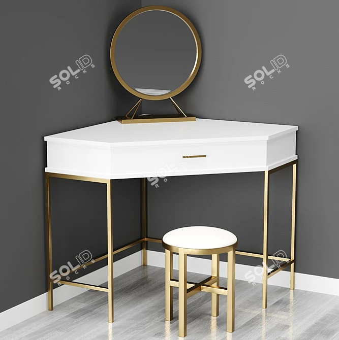 Modern Corner Dressing Table with Mirror and Stool 3D model image 5