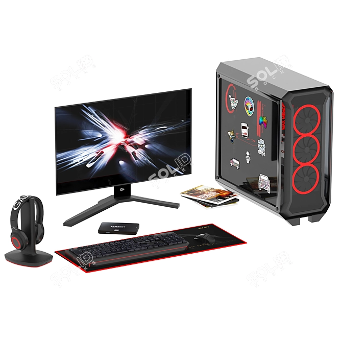 High Performance Gaming PC Set 3D model image 1