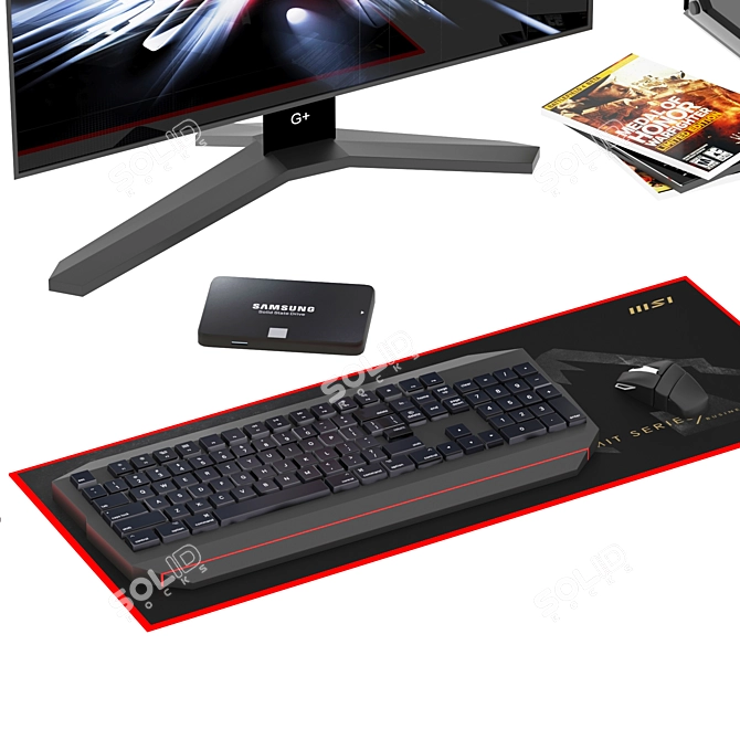 High Performance Gaming PC Set 3D model image 2