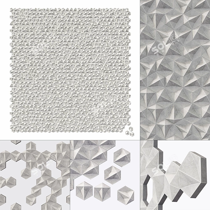 Hexagon Concrete Panel Set 3D model image 1