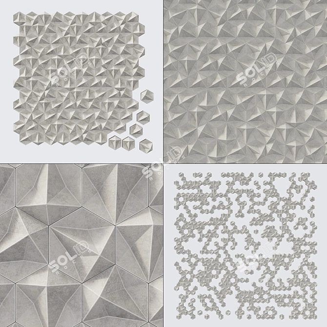 Hexagon Concrete Panel Set 3D model image 2