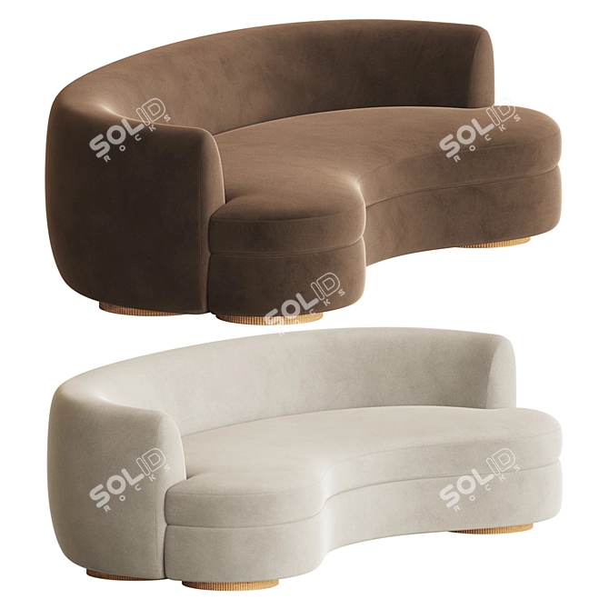 Sennen Curved Velvet Sofa: Elegant Seating Solution 3D model image 2