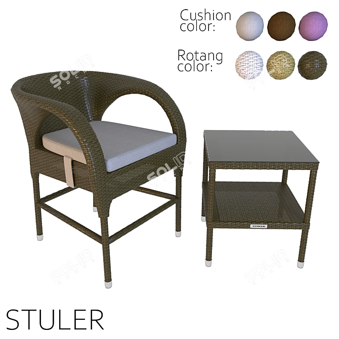 OM STULER Round Back Chair & Coffee Table Set 3D model image 1