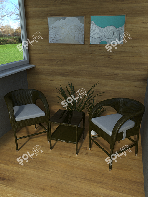 OM STULER Round Back Chair & Coffee Table Set 3D model image 10