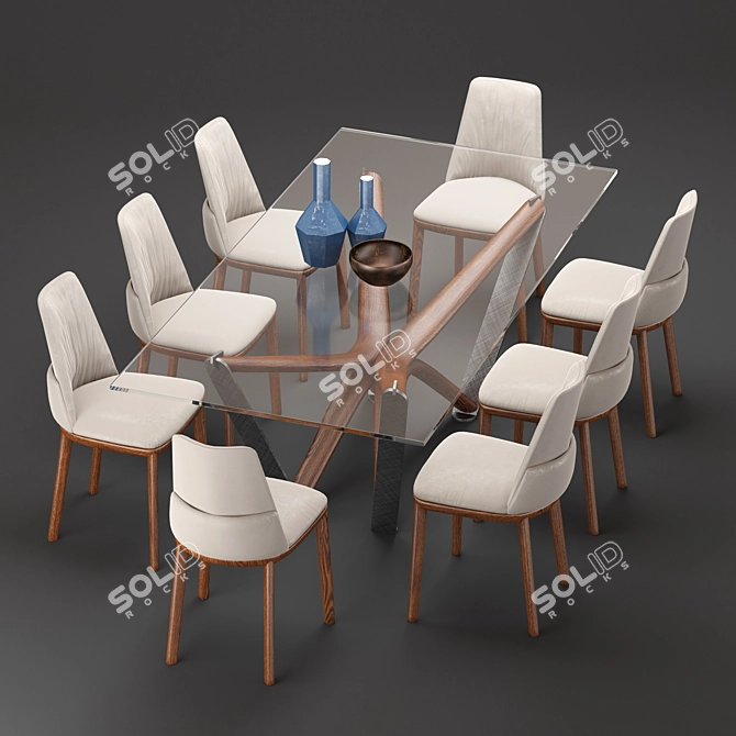 Elegant Marathon Dining Set 3D model image 2