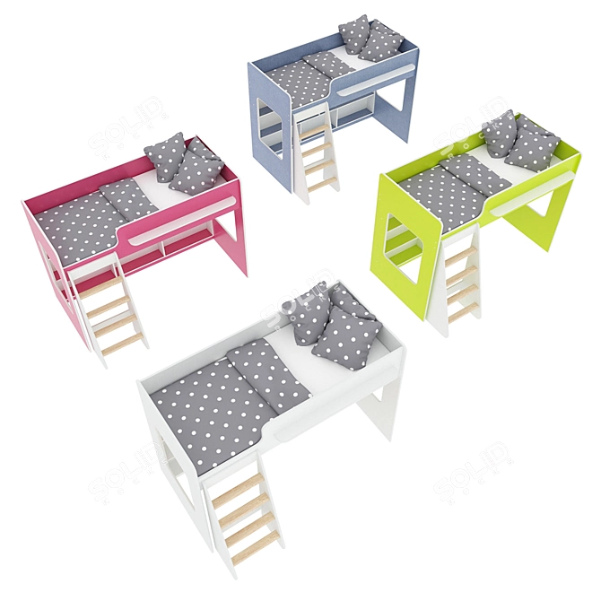 Modular Loft Bed Set in White 3D model image 3