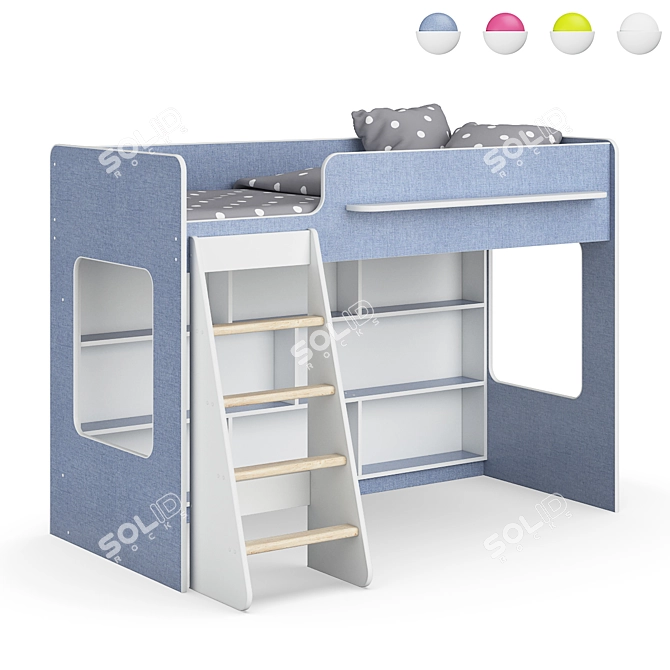 Modular Loft Bed Set in White 3D model image 6