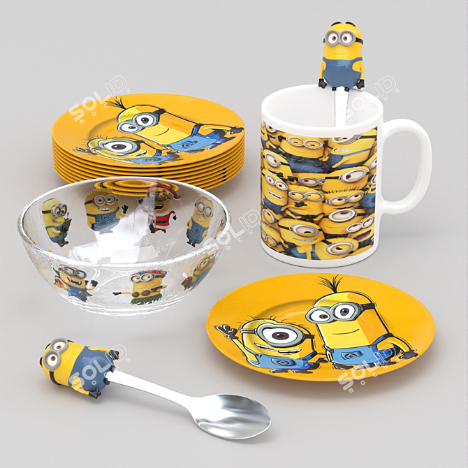 Minions Kids Tableware Set 3D model image 1