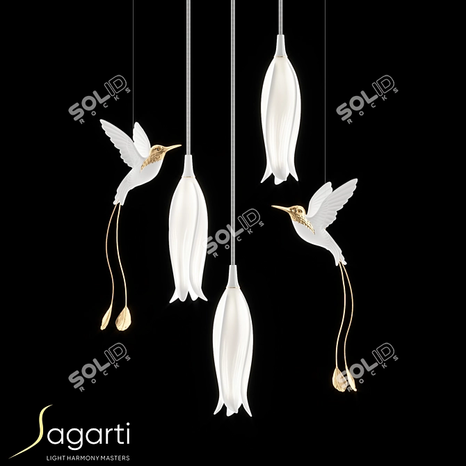 Elegant Alba Pendant Set with 3 Single Lamps 3D model image 1