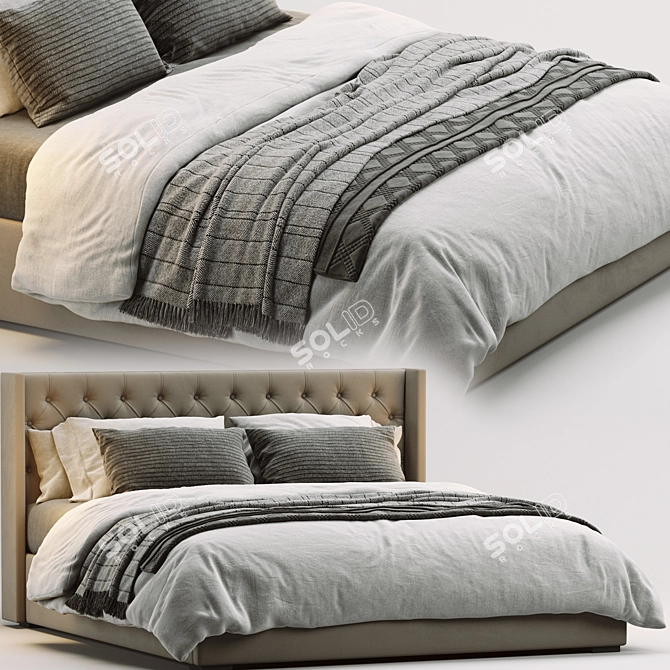 Luxury Diamond Tufted Fabric Bed 3D model image 2