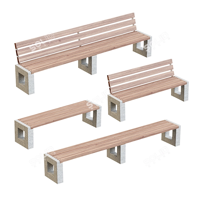 Arena Park Benches Set 3D model image 1