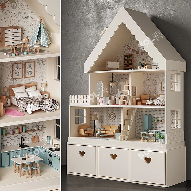 Dreamy Dollhouse with Dresser - 150/110/34 cm 3D model image 2