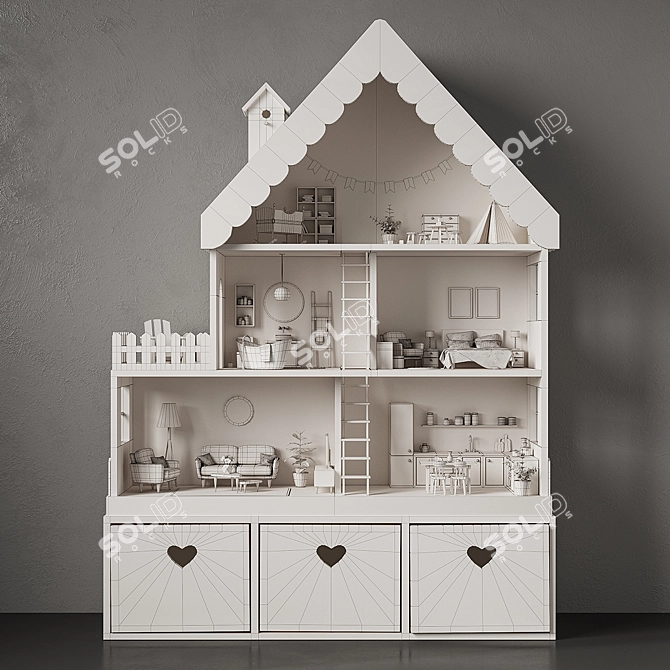 Dreamy Dollhouse with Dresser - 150/110/34 cm 3D model image 4