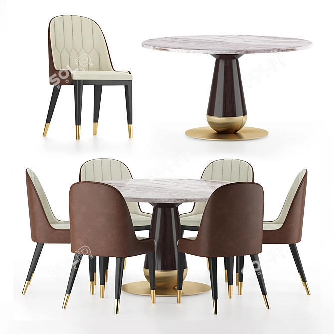 Modern Beige Leather Dining Chair & Versace Vasmara Table 3D model image 1
