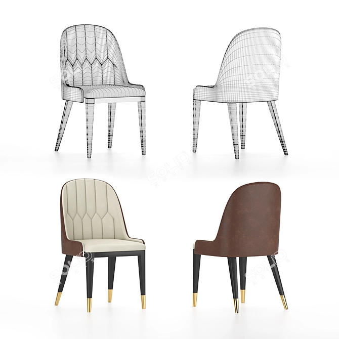 Modern Beige Leather Dining Chair & Versace Vasmara Table 3D model image 2