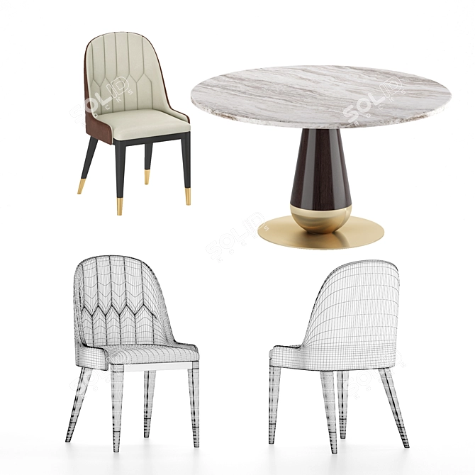 Modern Beige Leather Dining Chair & Versace Vasmara Table 3D model image 3