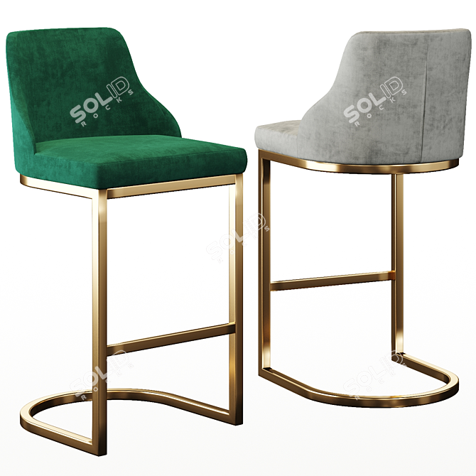 Elegant Dark Teal Velvet Bar Stool 3D model image 1