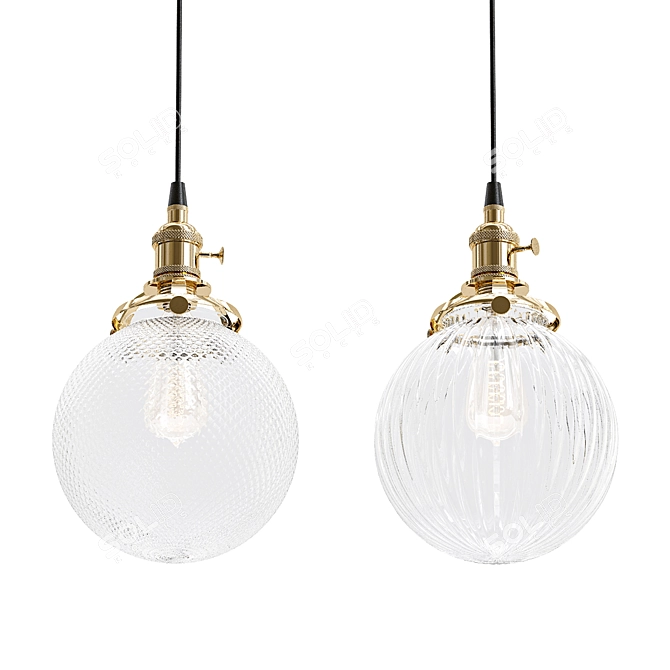 Vintage Glass Pendant Lamp with Switches 3D model image 1