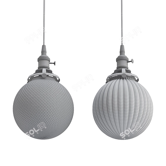 Vintage Glass Pendant Lamp with Switches 3D model image 2