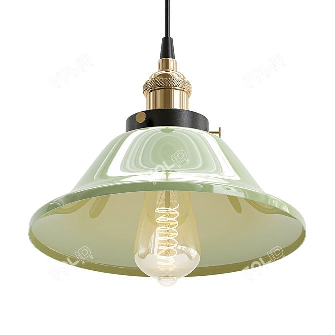 Vintage Green Adjustable Glass Pendant Lamp 3D model image 1
