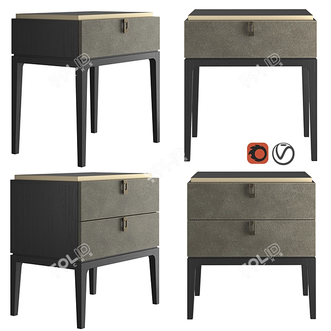 Glamor Bedside Table with Exquisite Leather Finish 3D model image 1