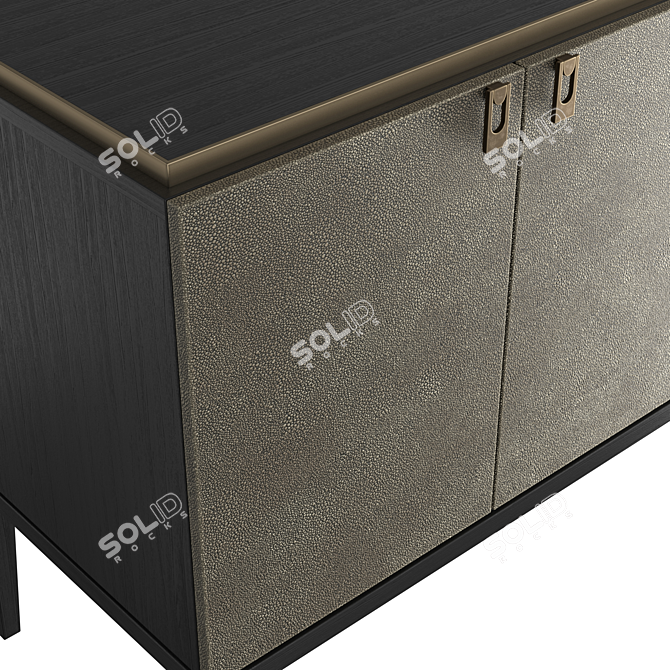 GlamorMediaConsole: Shagreen Leather & Brass in British Art Deco Style 3D model image 2