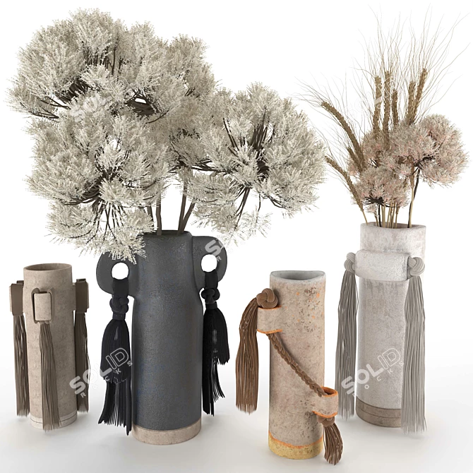 Pampas Bliss: Dried Bouquet in Ceramic Vase 3D model image 1