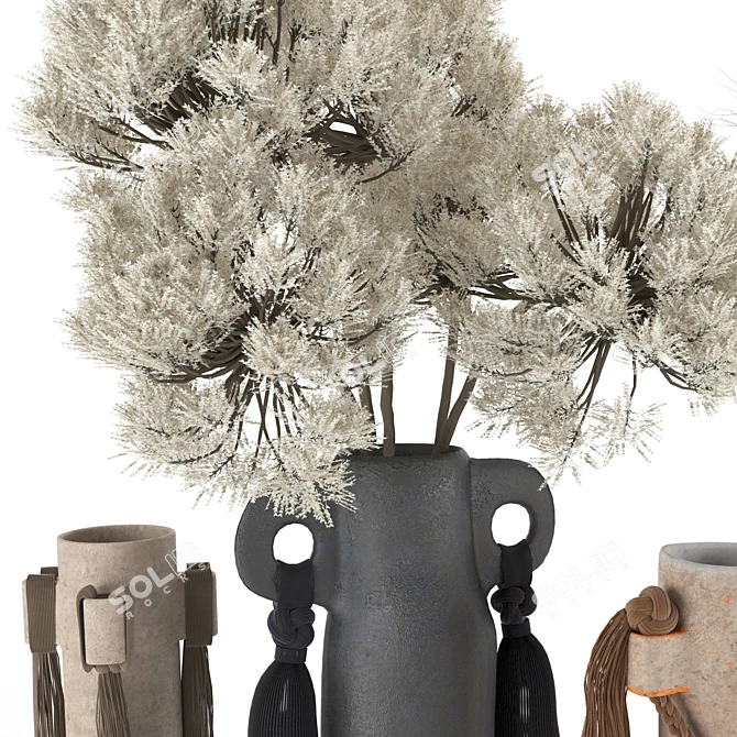 Pampas Bliss: Dried Bouquet in Ceramic Vase 3D model image 2
