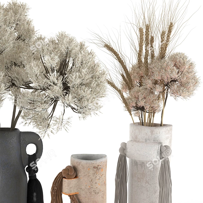 Pampas Bliss: Dried Bouquet in Ceramic Vase 3D model image 3