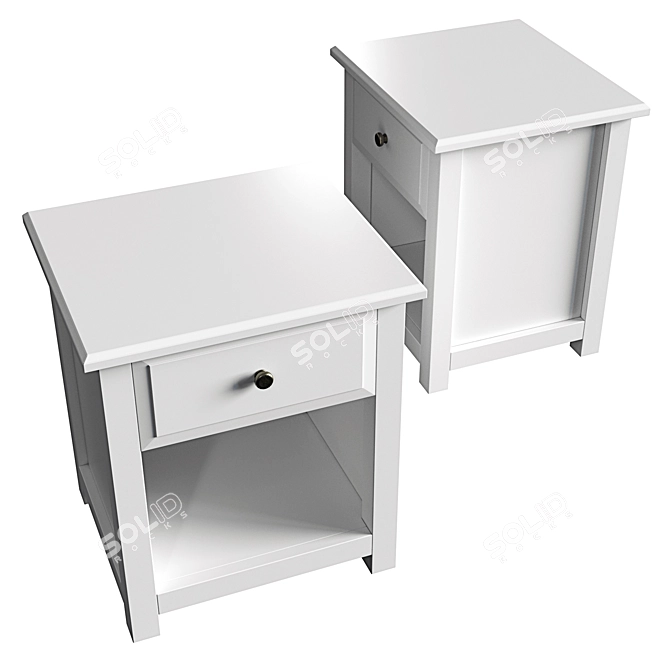 Classic White Bedside Table with Drawer 3D model image 3