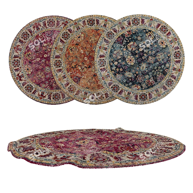 Stylish Round Carpets Set 3D model image 1