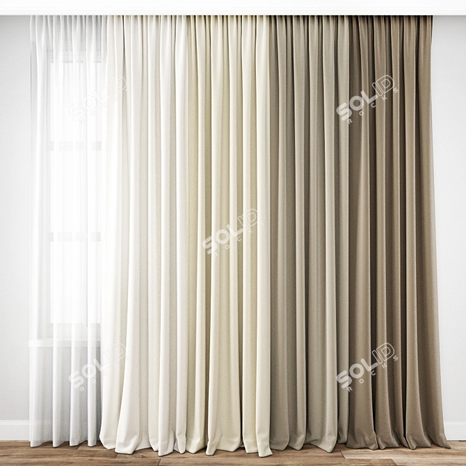 Elegant Textured Curtain 3D model image 1