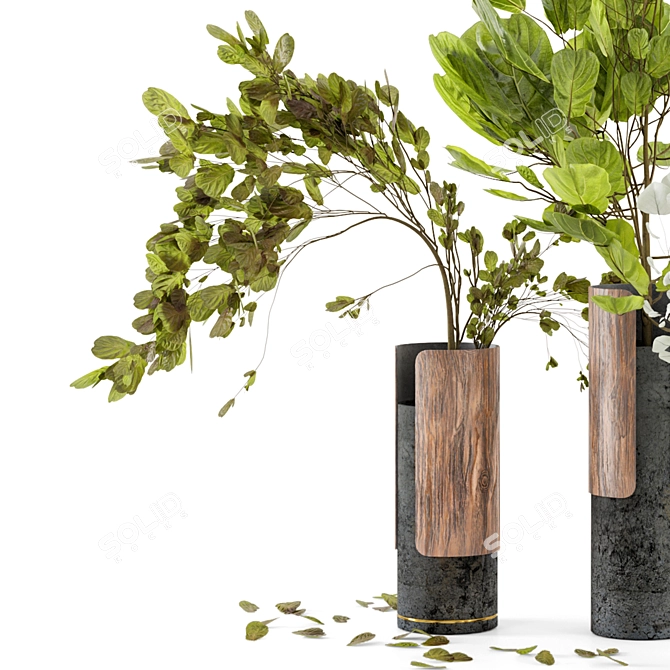 Wood & Concrete Indoor Plant Set 3D model image 2