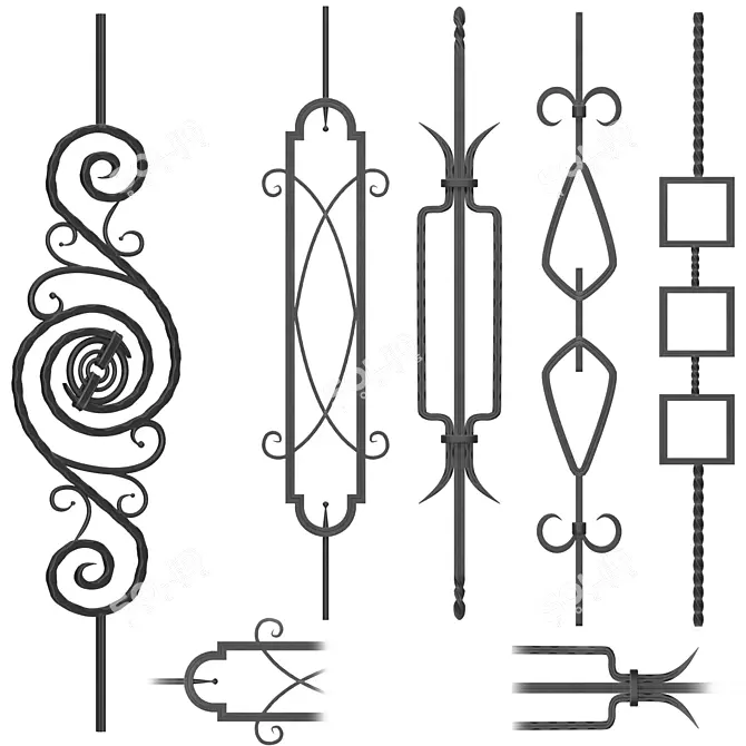 Elegant Wrought Iron Panel 3D model image 1