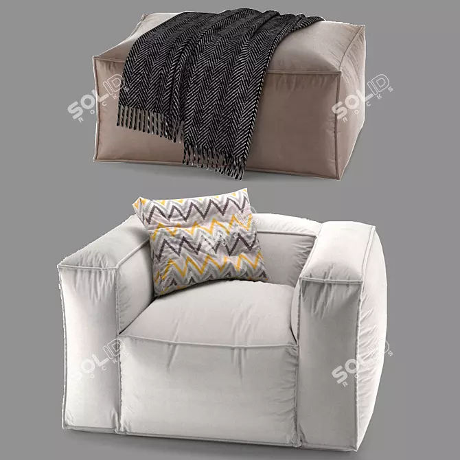 Stylish Tavola Pouf Set 3D model image 1