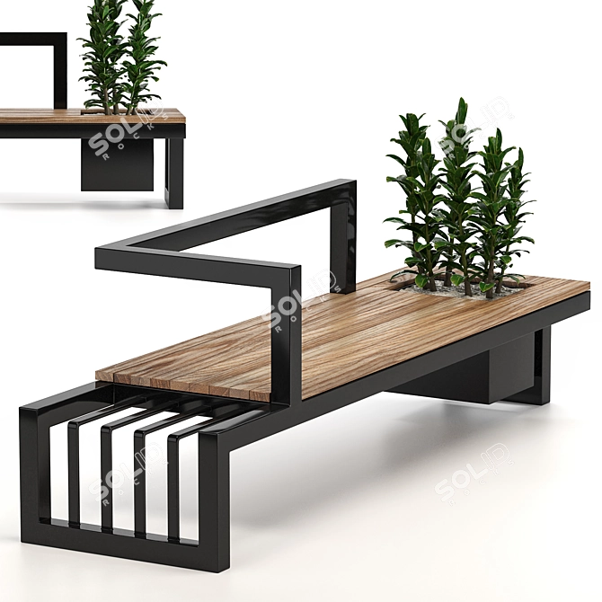 Urban Green Bench: Modern Furniture with Plants 3D model image 1