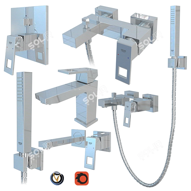 GROHE Eurocube Faucet Set: Stylish and Functional 3D model image 1