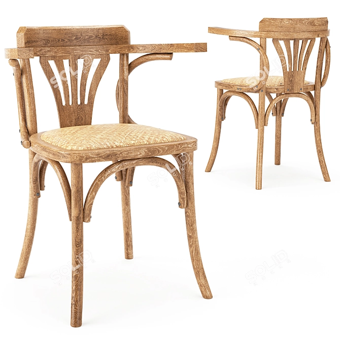 Viennese Style Wooden Armchair 3D model image 3