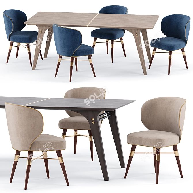 Edward Dining Set: Stunning Table & Louis Chairs 3D model image 2