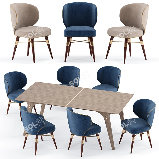 Edward Dining Set: Stunning Table & Louis Chairs 3D model image 4